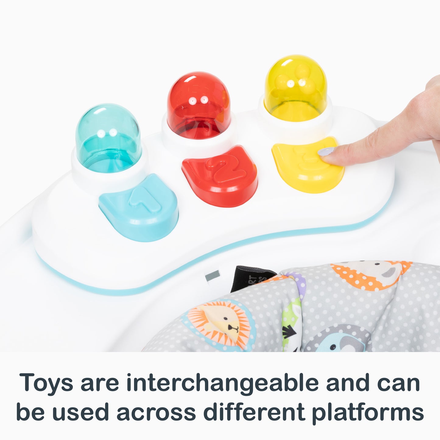 Toys are interchangeable and can be used across different platforms of the Smart Steps Bounce N' Glide 3-in-1 Activity Center Walker