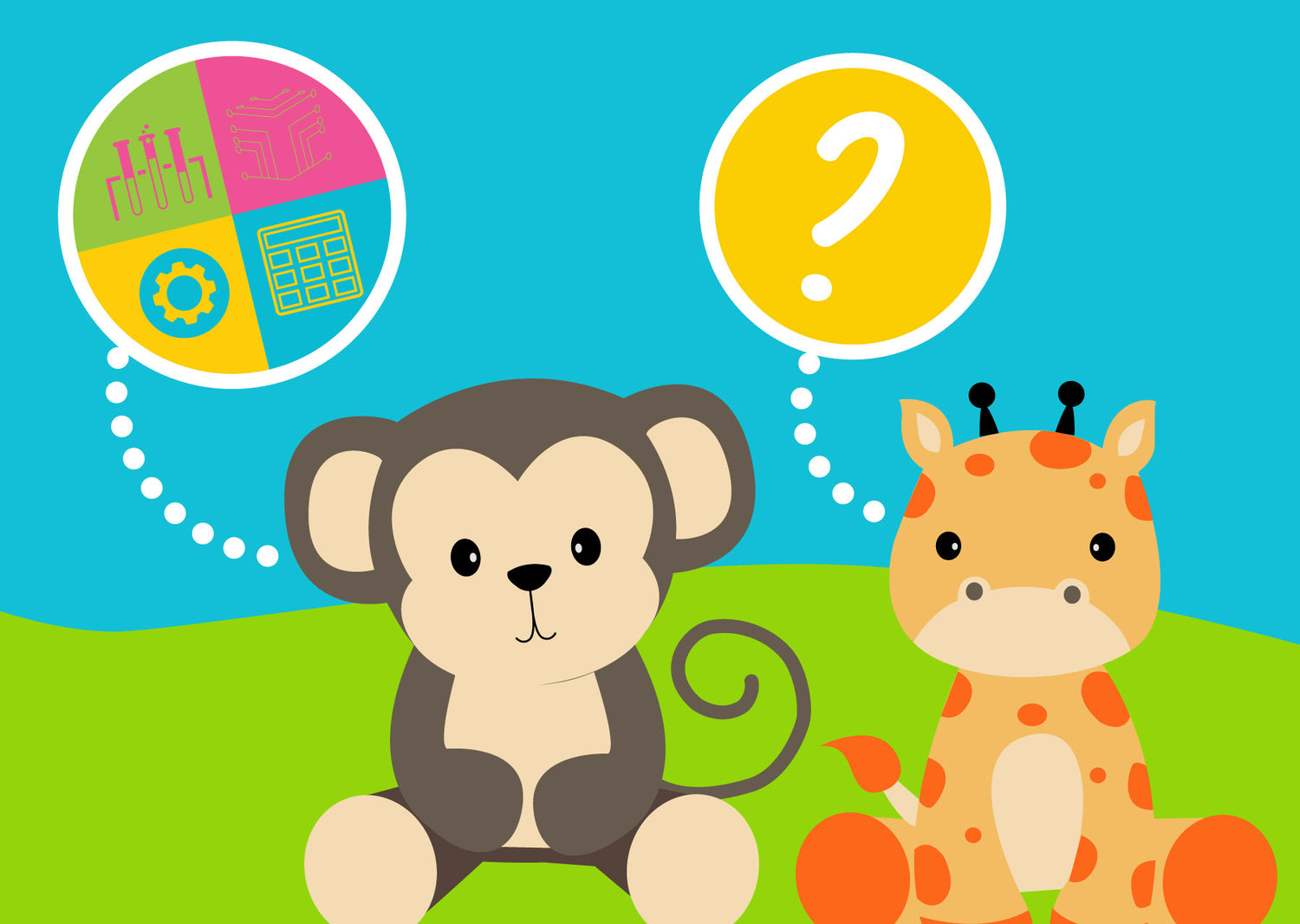 Smart Steps monkey and giraffe thinking about STEM